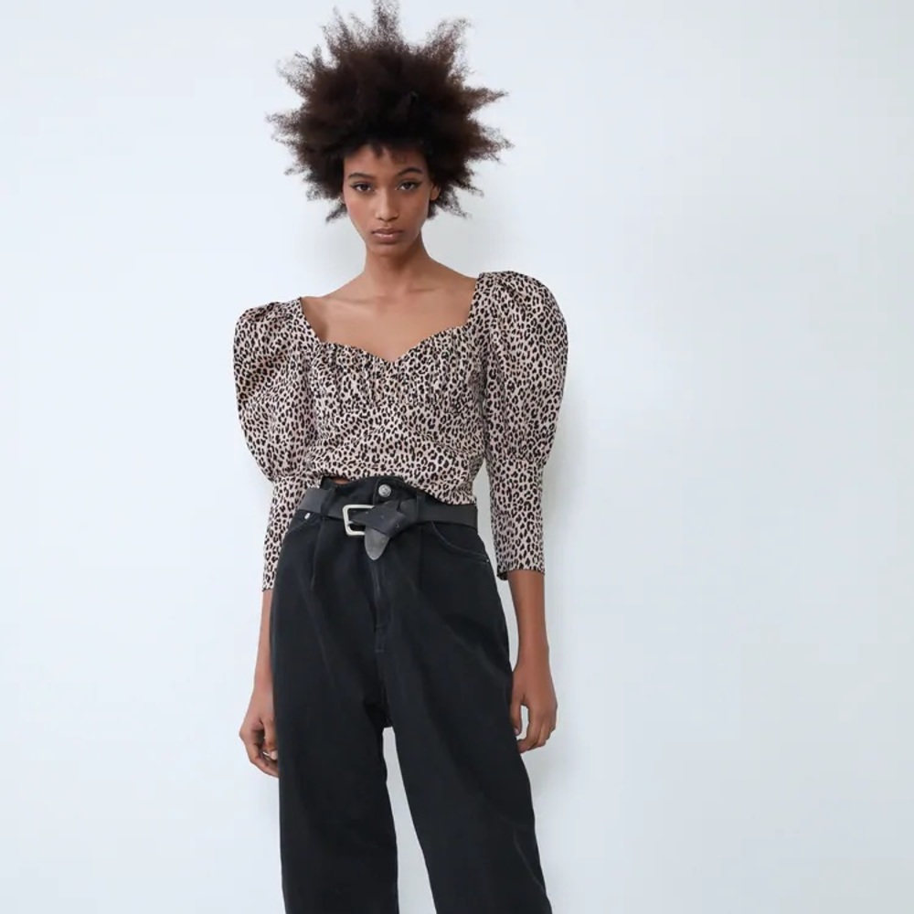 ZARA PUFF SHOULDER POPLIN Animal Print Crop - Picture 2 of 11